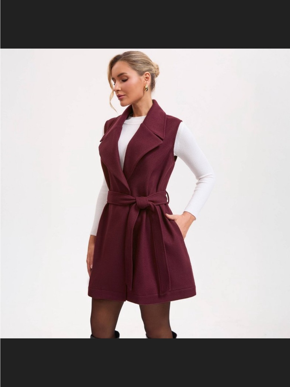 a new day Sleeveless Belted Vest in Wine